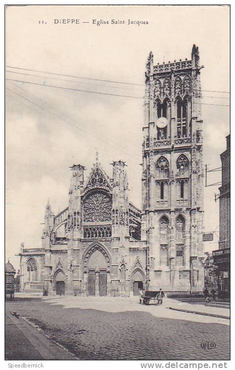 18557 ; EGLISE SAINT JACQUES DIEPPE 76 France. Coin Carte : Horlogerie "A La Grosse Horloge " Lunetterie " - Winkels