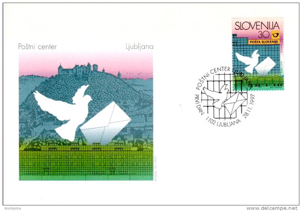 Slovenia / Slovenija "Mail Center" Pigeon / Dove Cacheted FDC Scott#313 1997 - Slovenia