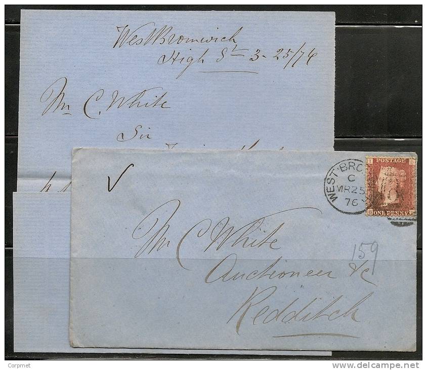 UK - 1876 COVER W/ Full Letter From WEST BROMWICH To REDDITCH  (recepetion At Back) 1d Plate 159 - Covers & Documents