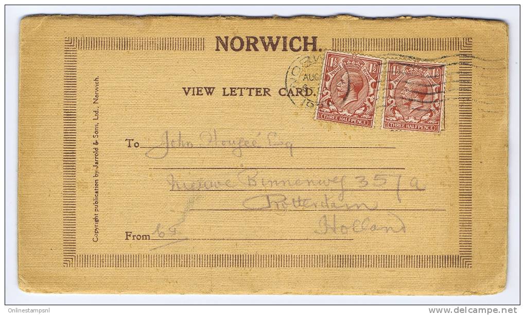 UK, Folding Postcard Set Of5 Norwich 1923 Sent To Rotterdam Holland - Marcofilia