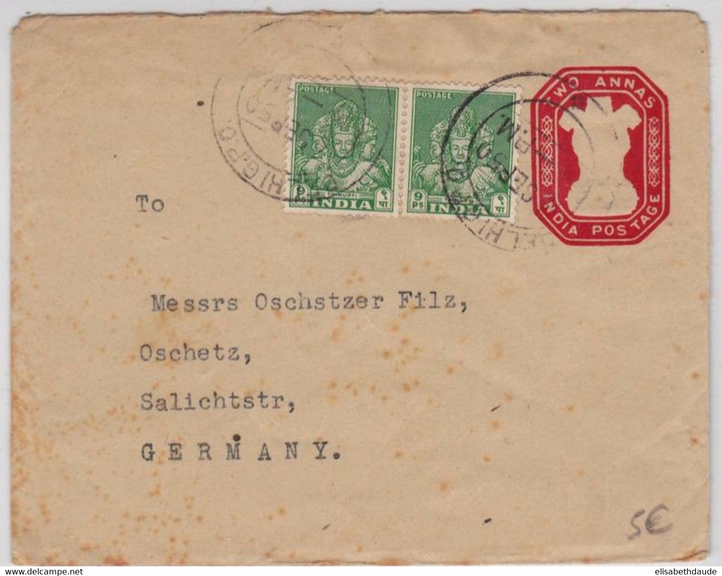 INDIA - 1950 - ENTIER POSTAL - ENVELOPPE De DELHI GPO Pour L'ALLEMAGNE - Buste