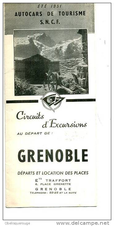 GRENOBLE PROSPECTUSSNCF PROGRAMME 1951 AVEC CARTE 3PAGES DEPLIANTES 1 PHOTOS - Tourisme & Régions