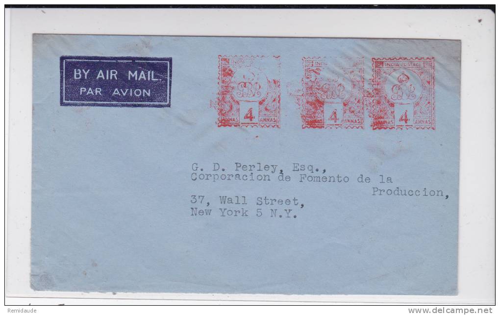 INDIA - 1949 - ENVELOPPE Par AVION Avec EMA Des 2 COTES De CALCUTTA Pour NEW YORK (USA) - Briefe U. Dokumente
