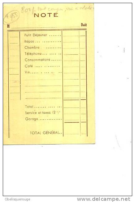 HOTEL DE QUERCY LES 4 ROUTES LOT DESPAGES PROPRIETAIRE  1955  PUBLICITE NOTE RESTAURANT ET CHAMBRE 800F TOUT COMPRIS - 1950 - ...