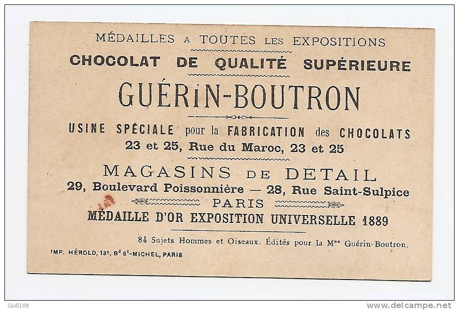 Chromo Dorée Chocolat Guérin Boutron Hérold Oiseau Enfant Fou Commun Cirque Déguisement A13-05 - Guerin Boutron