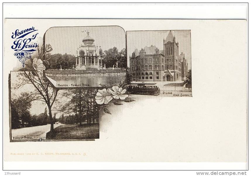 Carte Postale Ancienne Fantaisie Missouri - Souvenir Of St Louis - Pagoda, Forest Park, High School - St Louis – Missouri