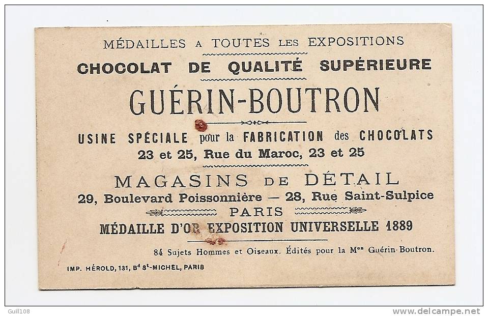 Chromo Dorée Chocolat Guérin Boutron Hérold Oiseau Enfant Pie Grièche Fille Dispute Campagne A13-06 - Guérin-Boutron