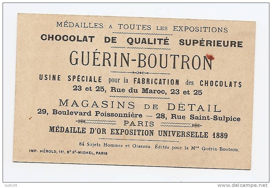 Chromo Dorée Chocolat Guérin Boutron Hérold Oiseau Enfant Alouette Fille Miroir Coquette A13-07 - Guerin Boutron