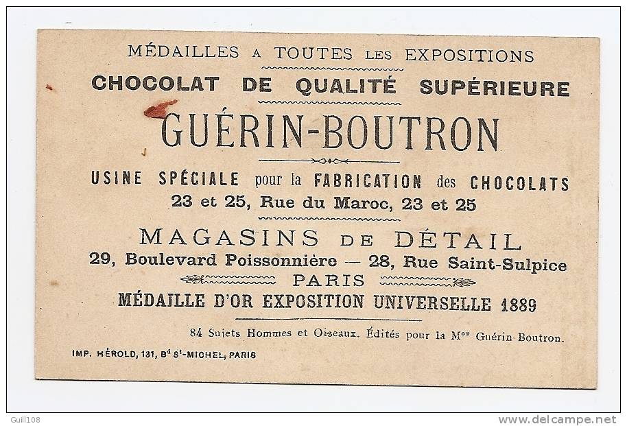 Chromo Dorée Chocolat Guérin Boutron Hérold Oiseau Enfant Condor Du Pérou Garçon Fusil Brebis Mouton Amérique A13-08 - Guerin Boutron