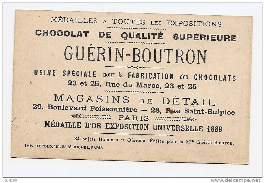 Chromo Dorée Chocolat Guérin Boutron Hérold Oiseau Enfant Pic Vert Arbre Forêt Bucheron A13-09 - Guérin-Boutron