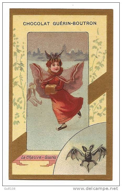 Chromo Dorée Chocolat Guérin Boutron Hérold Oiseau Enfant Chauve-souris Petite Fille Patinage Sur Glace Fillette A13-09 - Guerin Boutron