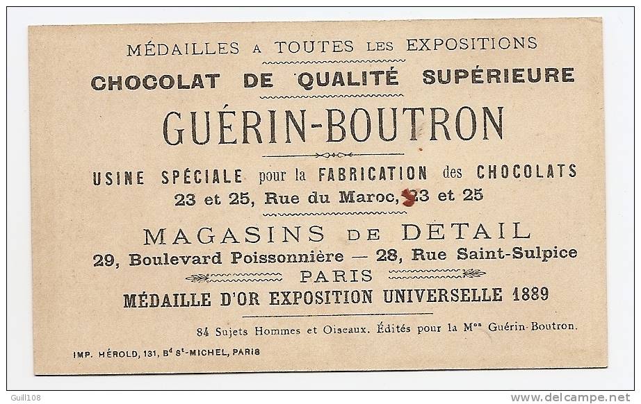 Chromo Dorée Chocolat Guérin Boutron Hérold Oiseau Enfant Chauve-souris Petite Fille Patinage Sur Glace Fillette A13-09 - Guerin Boutron