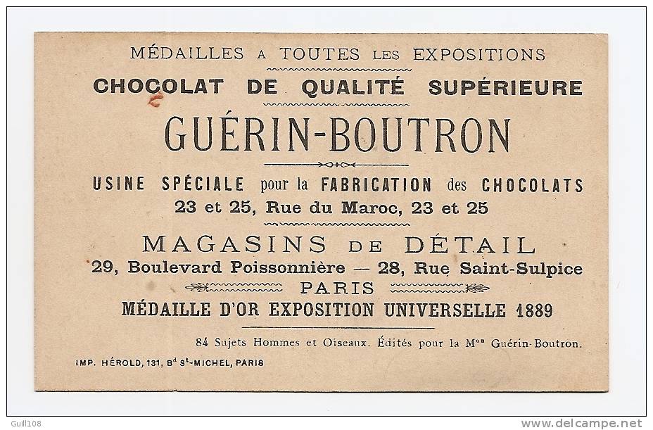 Chromo Dorée Chocolat Guérin Boutron Hérold Oiseau Enfant Pigeon Voyageur Garçon Baluchon Voyage A13-10 - Guerin Boutron