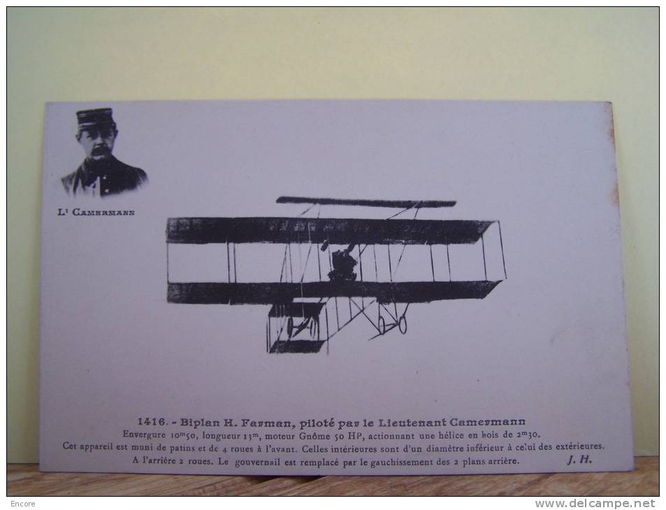 L'AVIATION. LES AVIONS. MILITARIA. LES MILITAIRES. BIPLAN H. FARMAN, PILOTE PAR LE LIEUTENANT CAMERMANN.  0372 - 1914-1918: 1st War