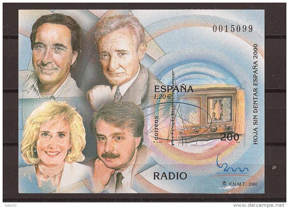 ES3765-LA010TFE.Spain Espagne EXPO 2000 HOJA SIN DENTAR RADIO.Luis Del Olmo.Mercedes Mila Gabilondo..Herrero...LUJO - Otros & Sin Clasificación