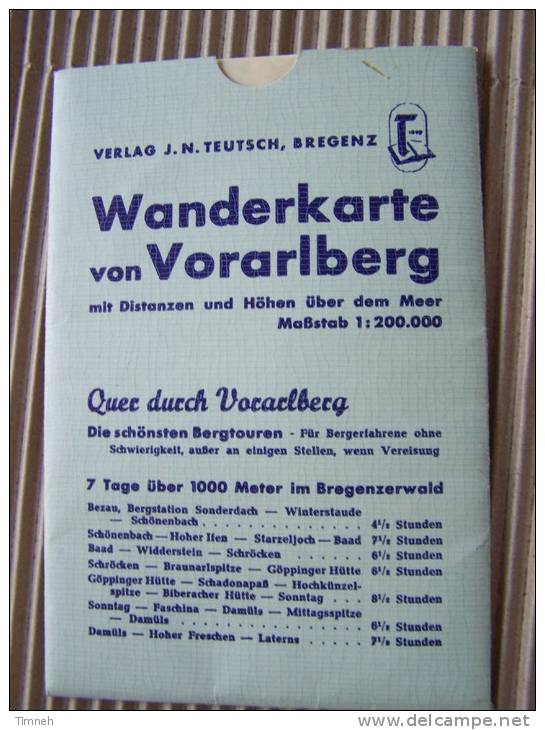 WANDERKARTE Von VORARLBERG Verlag J.N TEUTSCH BREGENZ -  Carte Géographique - - Austria