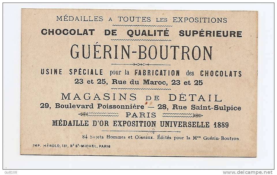 Chromo Dorée Chocolat Guérin Boutron Hérold Oiseau Enfant Goëland Garçon Marin Bâteau Mer Navire Voilier A13-14 - Guérin-Boutron