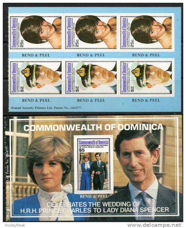 Dominica 1981 - Royal Wedding Bend & Peel Booklet Panes SG751a & 753a MNH Cat £3.50 - Dominica (1978-...)