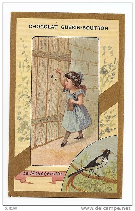 Chromo Dorée Chocolat Guérin Boutron Hérold Oiseau Enfant La Moucherolle Fillette Mouche Jeu A13-15 - Guérin-Boutron