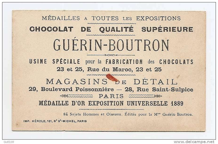 Chromo Dorée Chocolat Guérin Boutron Hérold Oiseau Enfant La Moucherolle Fillette Mouche Jeu A13-15 - Guerin Boutron