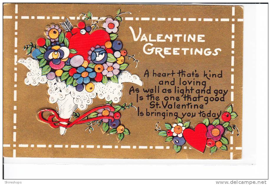 Embossed Valentine Greeting Flowers And Hearts - Saint-Valentin