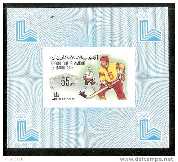 Mauritania 1980 Winter Olympic Ice Hokey Sc 435 Imperforated Limited Edition Deluxe Sheet MNH # 12771d - Jockey (sobre Hielo)