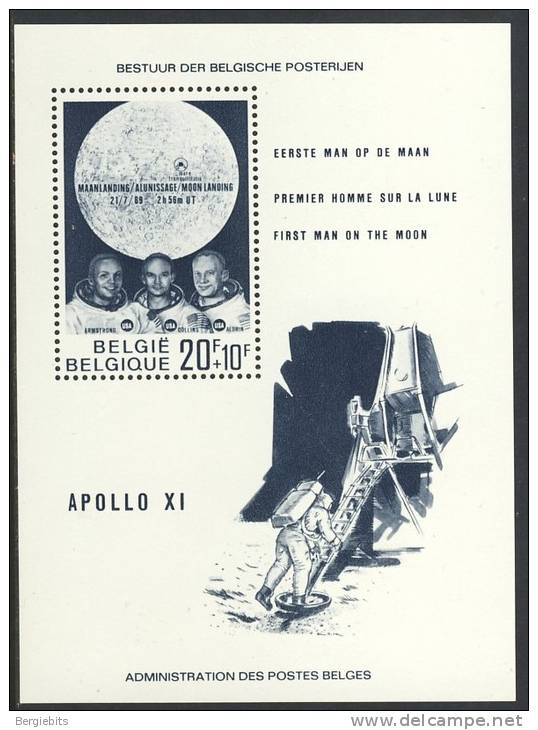 1969 Belgium 1 Lovely Souvenir Sheet Of Space FIRST MAN ON THE MOON - 1961-2001