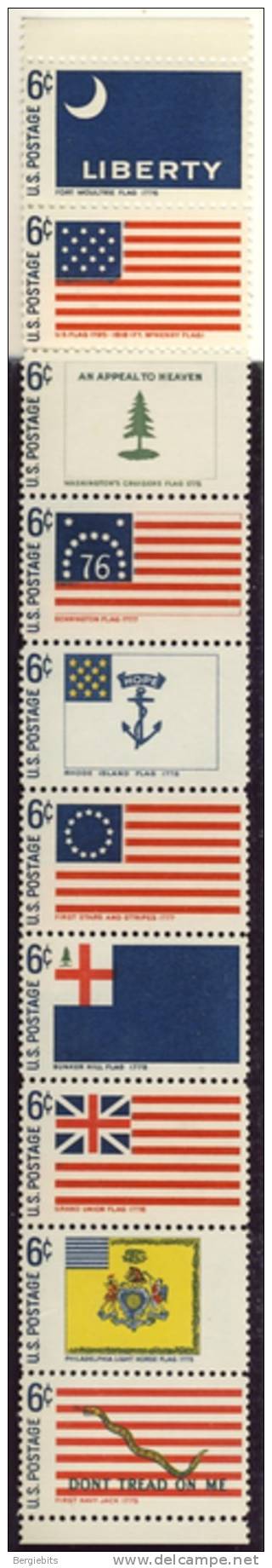 1968 United States Historic Flag Series MNH Strip Of 10 - Multiples & Strips