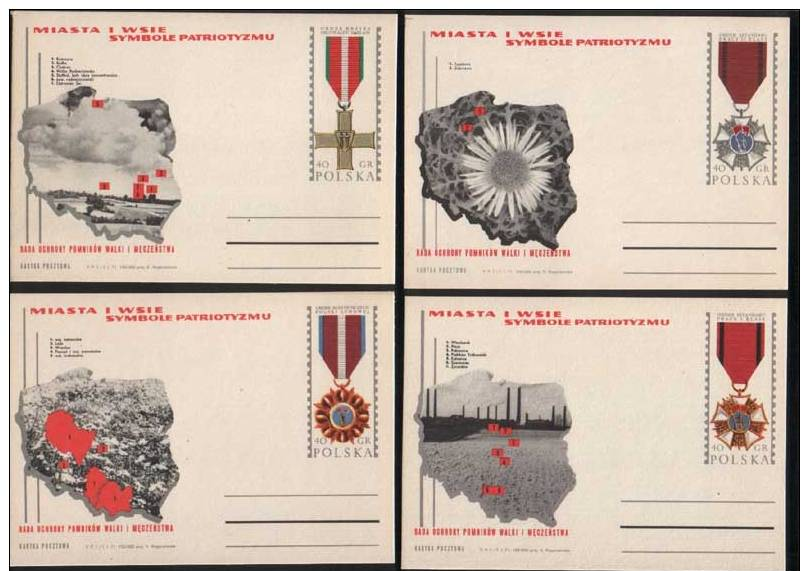 Poland Pologne, WWII Hero Cities, Military Decoration Cross Of Grunwald, 7 X Stationery 1971. - Seconda Guerra Mondiale