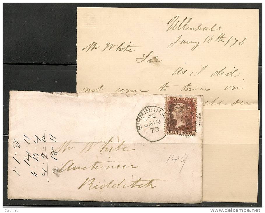 UK - 1876 COVER W/ Full Letter From BIRMINGHAM, Transit HENLEY IN ARDEN To REDDITCH (recepetion At Back) 1d Plate 149 - Covers & Documents