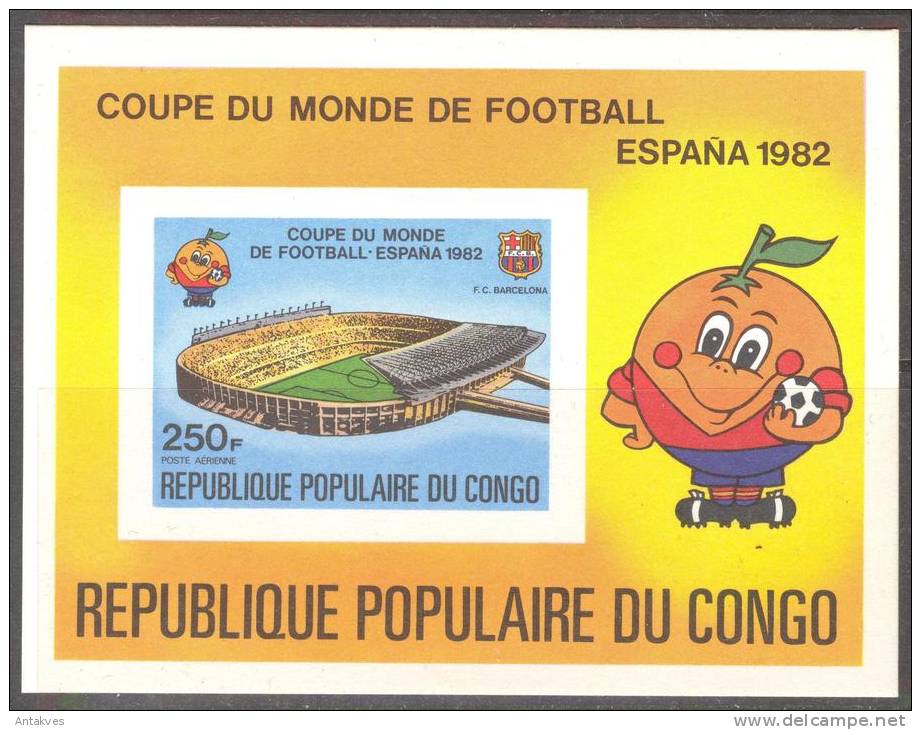 Congo (Brazaville) Soccer Football FIFA World Cup Espana-82 DeLux Block On Carton Imperf. MNH - 1982 – Espagne