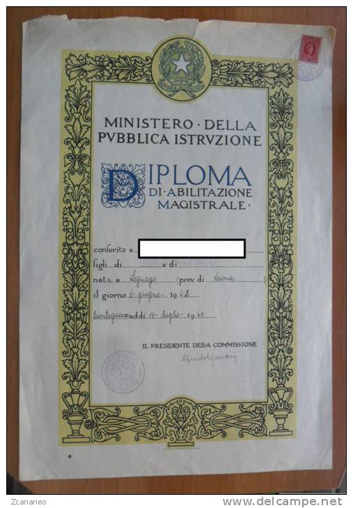 DIPLOMA DI ABILITAZIONE MAGISTRALE - MINISTRO DELLA PUBBLICA ISTRUZIONE - EDUCANDATO STATALE DI MONTAGNANA 1960 - - Documenti Storici