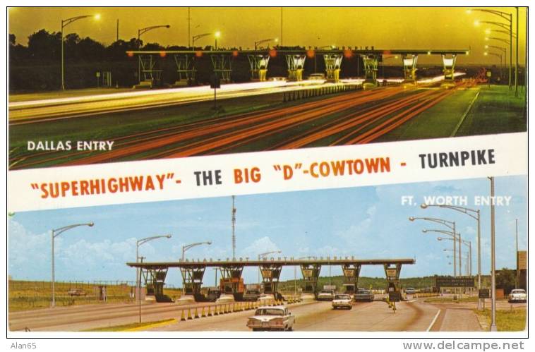 Dallas Fort Worth TX Texas Turnpike Big 'D' Cowtown Superhighway, Auto, On C1950s Vintage Postcard - Other & Unclassified