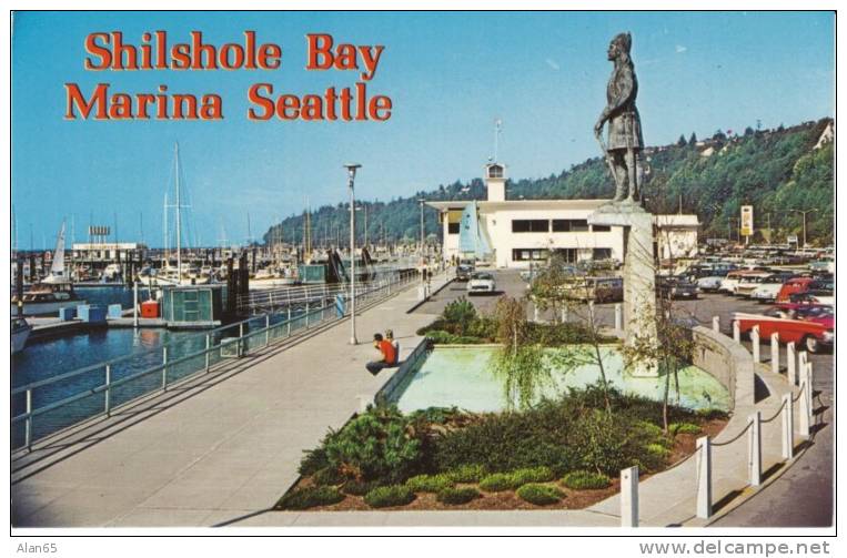 Seattle WA Washington, Shilshole Bay Marina, Ballard Neighborhood, Autos, Leif Erikson, C1950s Vintage Chrome Postcard - Seattle