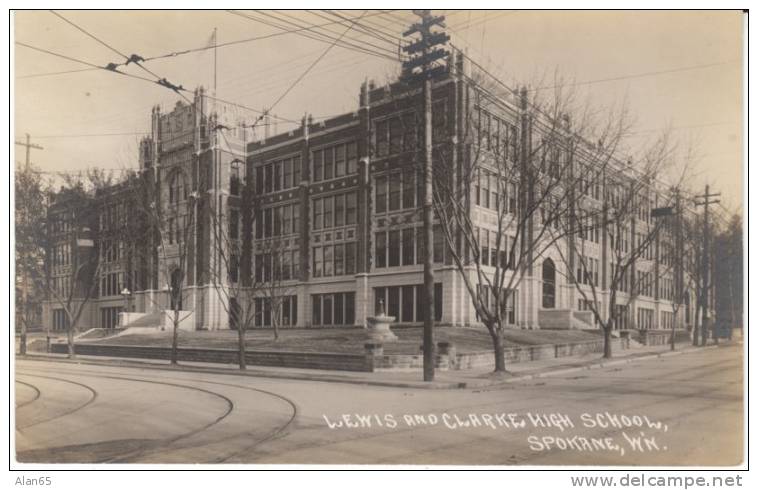 Spokane WA Washington, Lewis &amp; Clark High School, Education, Architecture C1920s Vintage Real Photo Postcard - Spokane