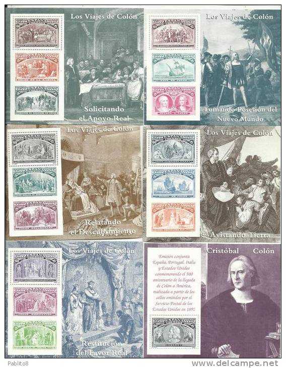 SPAIN ESPAÑA SPAGNA 1992 MANIFESTAZIONI COLOMBIANE FOGLIETTI COLOMBO COLUMBUS SHEET COMPLETE SET MNH - Blocs & Feuillets