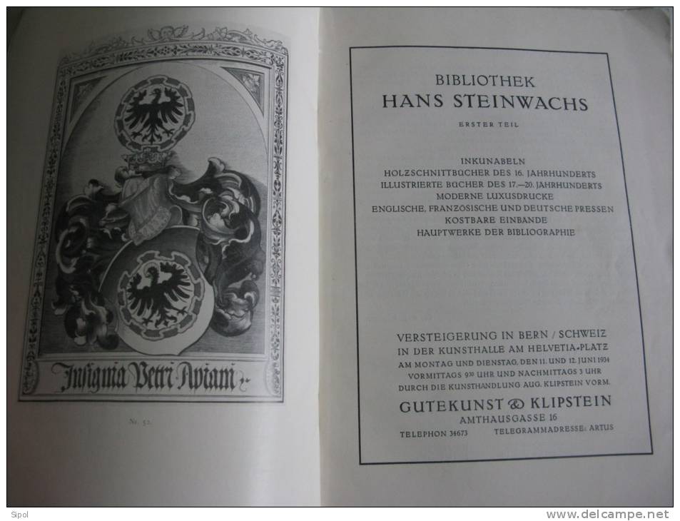 Bibliothek  Hans Steinwachs Erster Teil Gutekunst & Klipstein 11&12 Juni 1934 117 Pages - Malerei & Skulptur