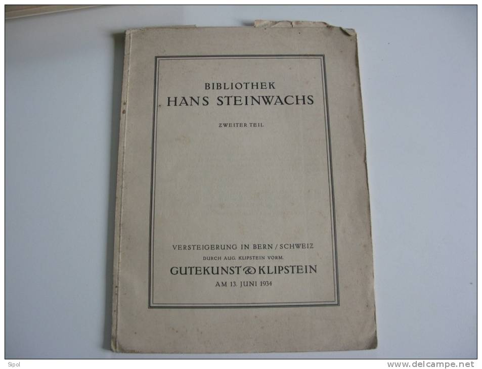 Bibliothek  Hans Steinwachs Zweiter Teil Gutekunst & Klipstein 13Juni 1934  34 Pages - Peinture & Sculpture