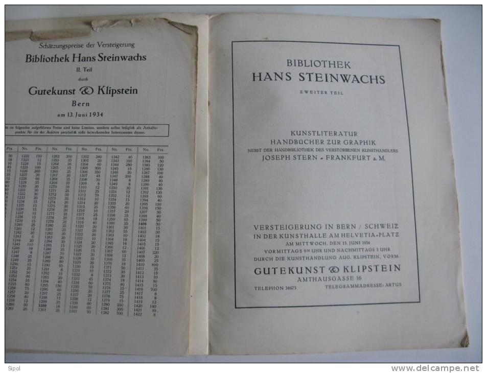 Bibliothek  Hans Steinwachs Zweiter Teil Gutekunst & Klipstein 13Juni 1934  34 Pages - Peinture & Sculpture