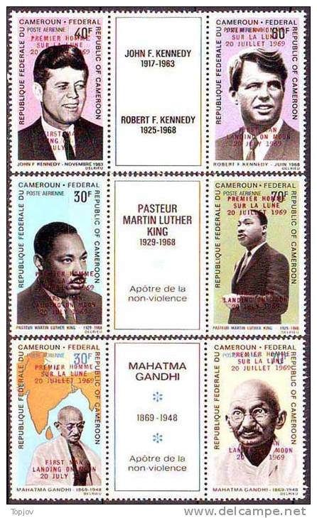 CAMEROUN -  GANDHI + LUTHEER KING + KENNEDY  - SPACE - APOLLO 11 OVPT - 1969 - ** MNH - RARE - Mahatma Gandhi
