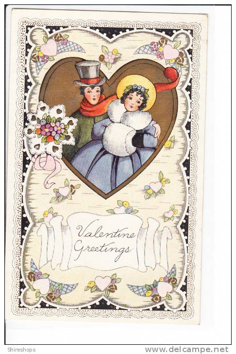 Valentine Greeting Embossed Couple 1924 - Valentine's Day