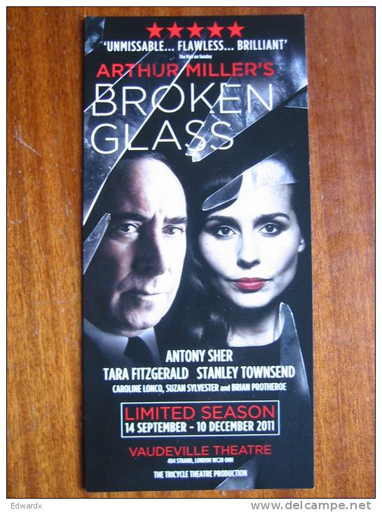 Broken Glass Antony Sher Tara Fitzgerald Stanley Townsend Arthur Miller Vaudeville Theatre London 2011 Flyer Handbill - Werbung