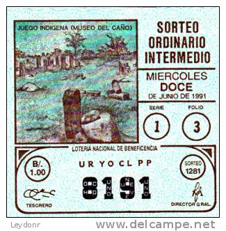 Republica De Panama - Loteria - Lottery  - Juego Indigena (Museo Del Cano) - Indian Site- 1991 - Lottery Tickets