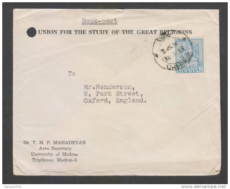 India  1955  RIGHT HANDED  BODHISATVA   STAMPED COVER TO UNITED KINGDOM # 28777 Indien Inde - Buddhism
