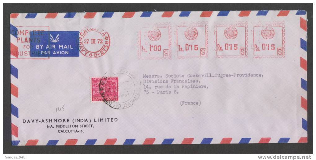 India 1972 METER  COVER TO FRANCE RRF STAMP  # 28900 Inde Indien - Briefe U. Dokumente