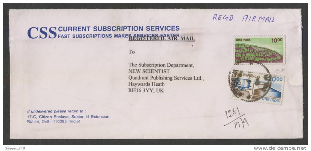 India 1991  REGISTERED COVER TO UNITED KINGDOM  BIOGAS # 28823 Inde Indien - Briefe U. Dokumente