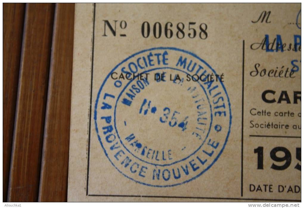 1959 CARTE ADHERENT UNION DES STE MUTUALISTES PHARMACIE SPECIALE PLACE DU  LYCEE MARSEILLE &gt; STE &gt; LA PROVENCE NOU - Otros & Sin Clasificación