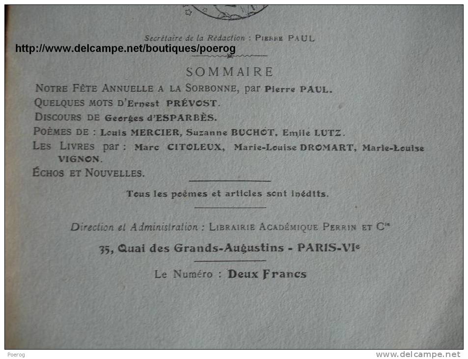 REVUE DES POETES - 15 AVRIL 1928 - PIERRE PAUL ERNEST PREVOST GEORGES D'ESPARBES LOUIS MERCIER SUZANNE BUCHOT EMILE LUTZ - Autres & Non Classés