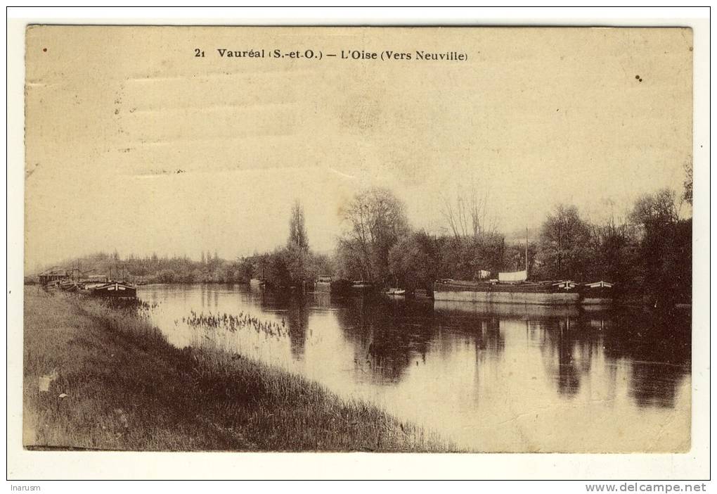 VAUREAL  -  Perspective Sur L'Oise, Les Péniches  -  Ed. Union Phototypique Parisienne, N° 21  - Carte Pliée - Vauréal
