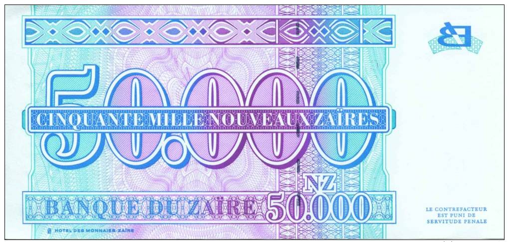 ZAIRE - BILLET DE 50 000 NOUVEAUX ZAIRES - 1996 - Zaïre (1971-97)